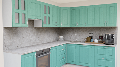 Кухня угловая Патина дуб бирюза Квадро